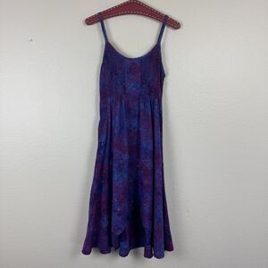 Maggy B Hippie Boho Batik Tie Dye Hi Low Smocked Midi Dress Purple Blue XS